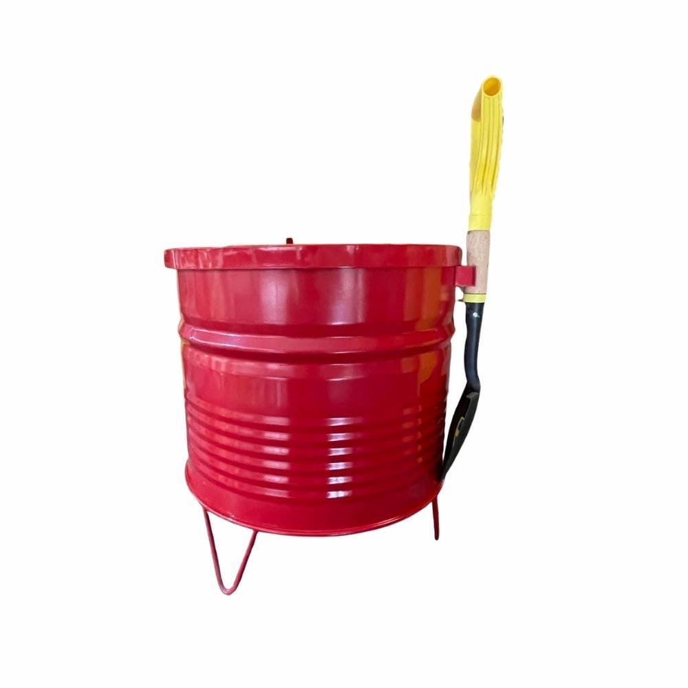 ARENERO ROJO MEDIO TAMBO 100 LTS CON PATAS, TAPA Y PALA