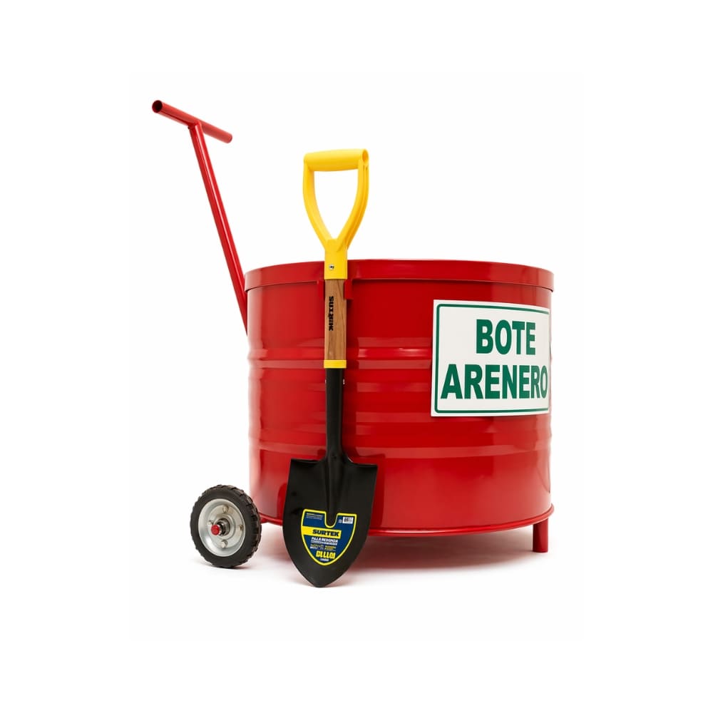 ARENERO ROJO MEDIO TAMBO 100 LTS CON LLANTAS INC. PALA, TAPA