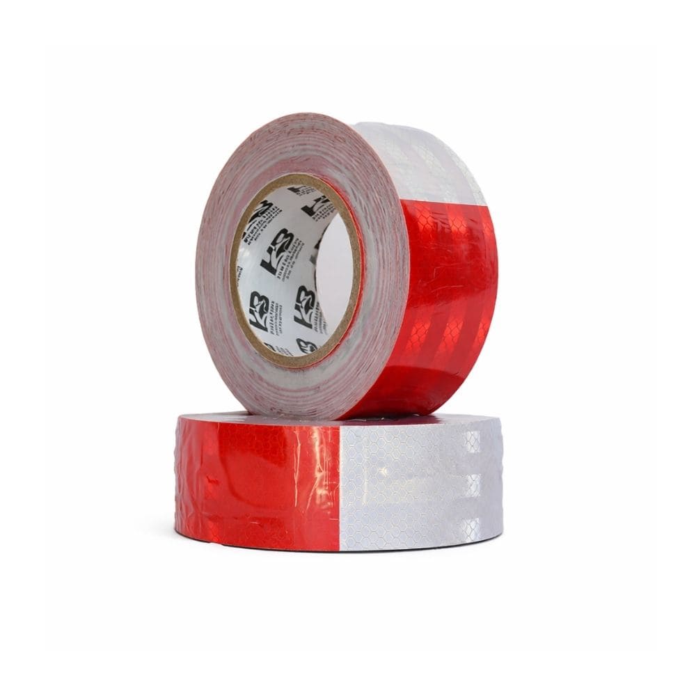 CINTA REFLEJANTE ROJA CON BLANCO 2" HB 25 MTS