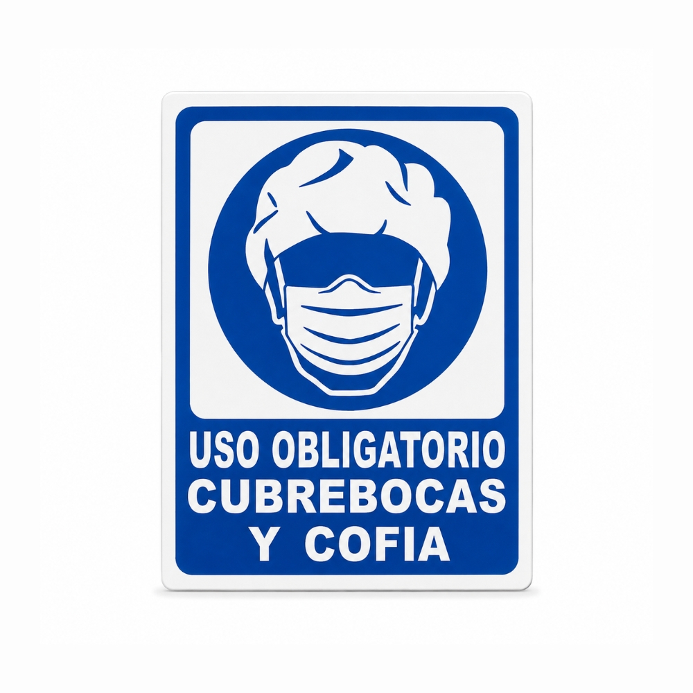 SEÑALAMIENTO USO OBLIGATORIO DE COFIA Y CUBREBOCAS 20 X 25