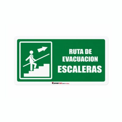 SEÑALAMIENTO RUTA EVACUACION IZQUIERDA ESCALERA ARRIBA 30X15