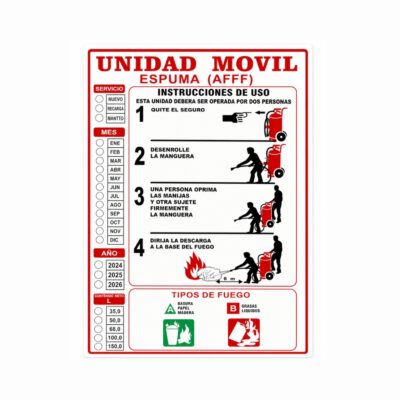 ETIQUETA DE INSTRUCCION P/C UNIDAD MOVIL ESPUMA 25.5 X 35