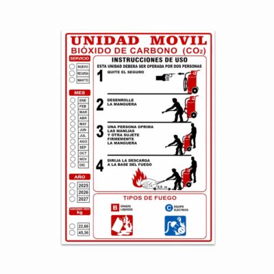 ETIQUETA DE INSTRUCCION P/C UNIDAD MOVIL CO2 25.5 X 35