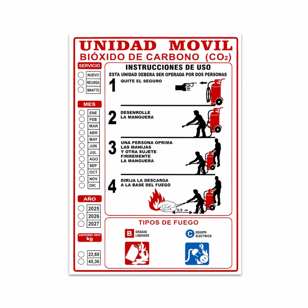 ETIQUETA DE INSTRUCCION P/C UNIDAD MOVIL CO2 25.5 X 35