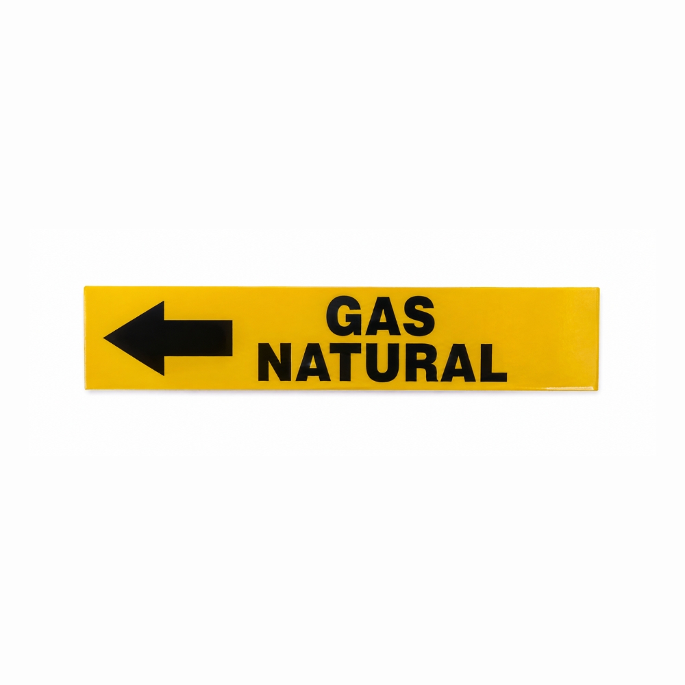 ETIQUETA P/ TUBERIA GAS NATURAL FLECHA IZQUIERDA 15 X 3.5