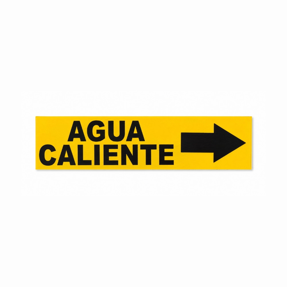 ETIQUETA P/ TUBERIA AGUA CALIENTE FLECHA DERECHA 15 X 3.5