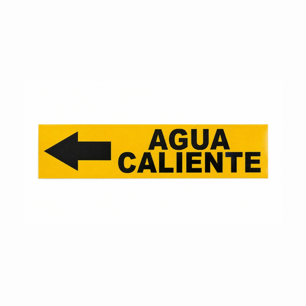 ETIQUETA P/ TUBERIA AGUA CALIENTE FLECHA IZQUERDA 15 X 3.5